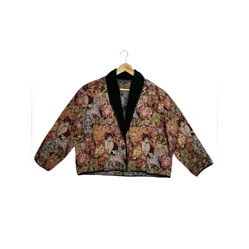 NEW IDENTITY Vintage Cat Tapestry Jacket Blazer Size 3XL